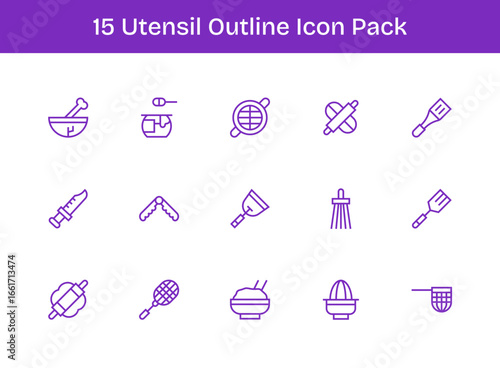 Utensil Design Icons - 15 in Outline Style