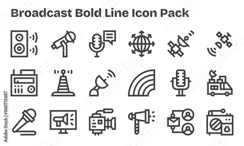 Broadcast Vector Set - 18 Bold Line Icons