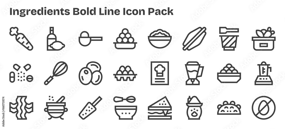 Fototapeta premium Ingredients Icon Set - 24 Bold Outline Graphics