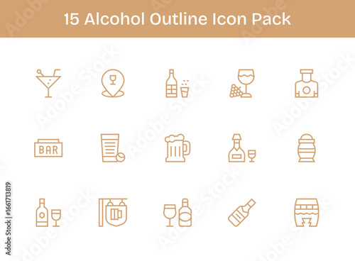 15 Outline Style Icons - Alcohol Collection