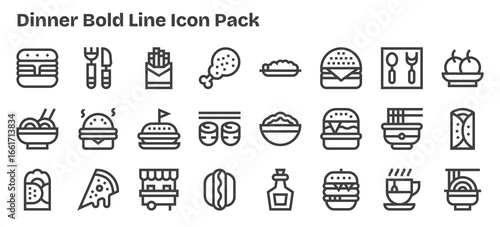 24 Dinner Icons in Bold Outline Aesthetic