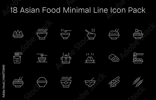 Minimal Line Icons - Asian Food Set with 18 Vectors