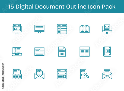 Digital Document Icon Collection - 15 Outline Designs