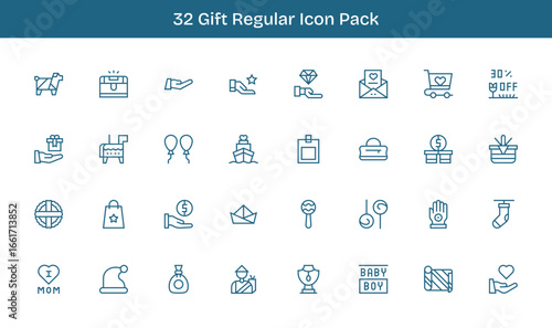 32 Icons for Gift in Regular Line Format