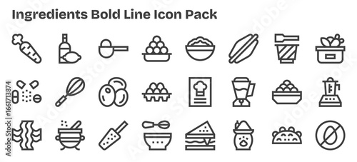 Ingredients Icon Set - 24 Bold Outline Graphics
