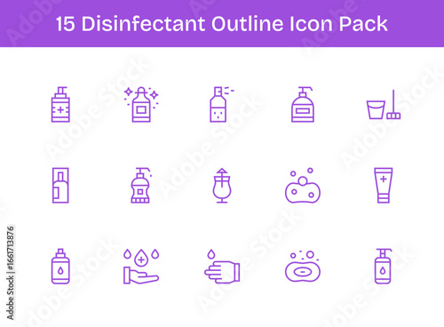Disinfectant - 15 Outline Vector Illustrations