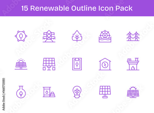 Renewable Design Icons - 15 in Outline Style