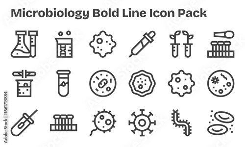 Microbiology - 18 Icons in Bold Line Design