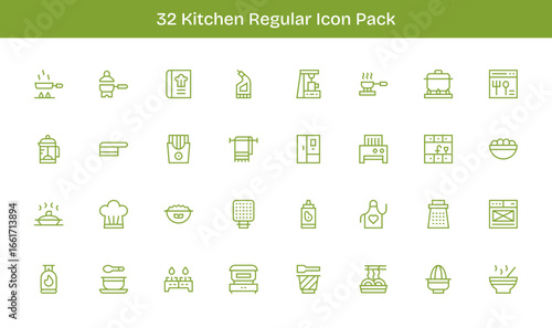 Kitchen Icon Set - 32 Regular Line Graphics