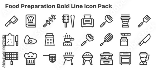 24 Bold Outline Style Icons - Food Preparation Collection
