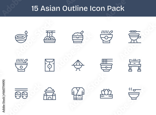 15 Icons for Asian in Outline Format