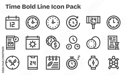 Time - 18 Bold Line Vector Illustrations