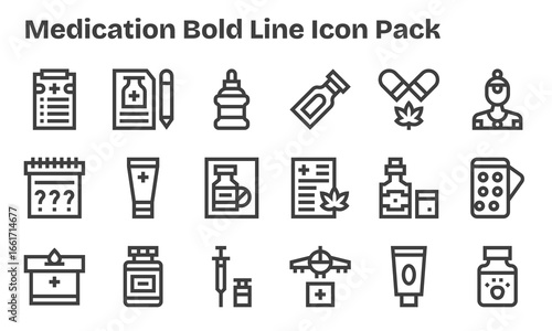 Medication - 18 Icons in Bold Line Design