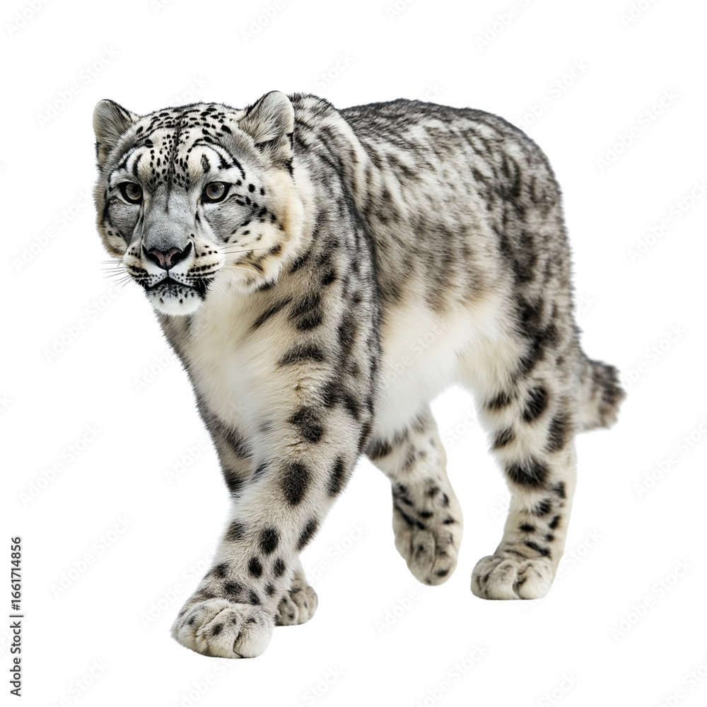 Naklejka premium Stunning Spotted Snow Leopard Panthera Uncia Isolated