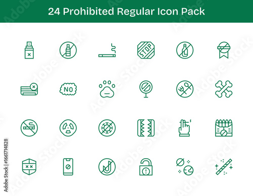 Regular Outline Icons - Prohibited Set with 24 Vectors