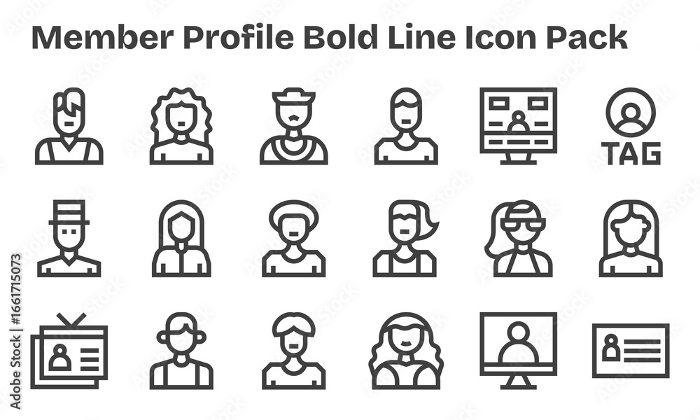 Fototapeta premium Member Profile Design Icons - 18 in Bold Line Style