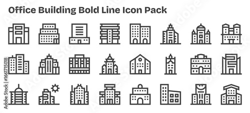 24 Icons for Office Building in Bold Outline Format