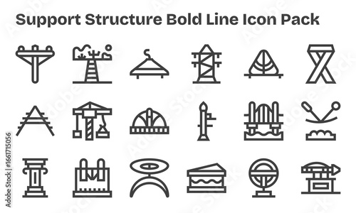 Support Structure Icon Set - 18 Bold Line Graphics