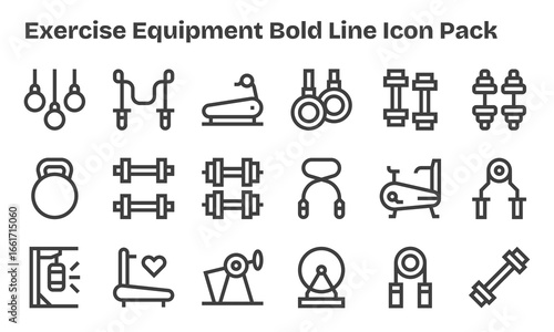 Bold Line Icons - Exercise Equipment Set with 18 Vectors