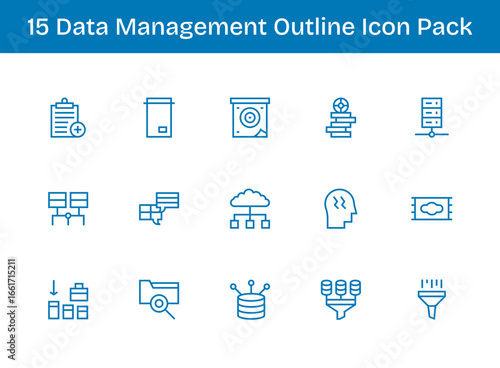 Data Management - 15 Icons in Outline Design