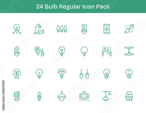 Bulb Icon Set - 24 Regular Outline Graphics