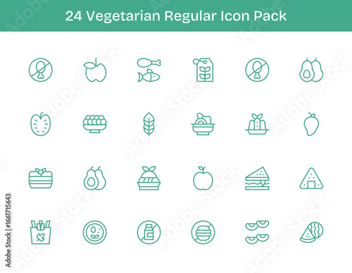24 Regular Outline Style Icons - Vegetarian Collection