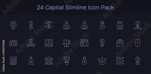 Slim Line Style Capital Icons - 24 Vectors