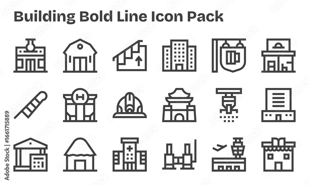 Fototapeta premium Bold Line Style Building Icons - 18 Vectors