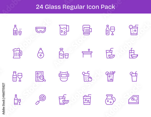 Regular Outline Style Glass Icons - 24 Vectors