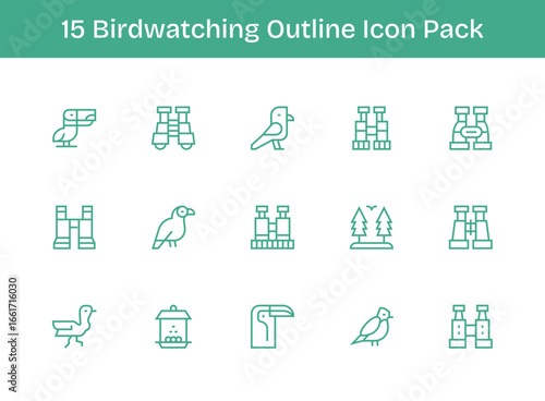15 Icons for Birdwatching in Outline Format
