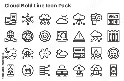 Cloud Icon Set - 28 Extra Bold Line Graphics