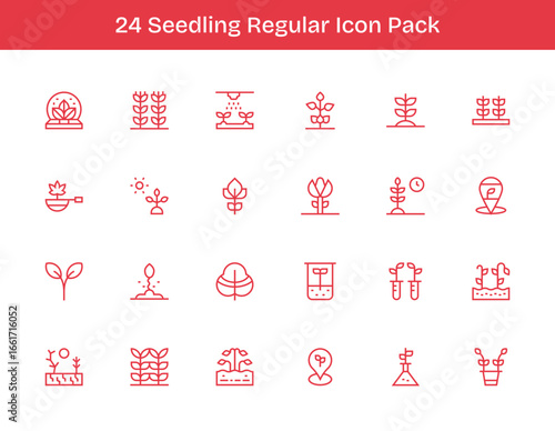 Regular Outline Style Seedling Icons - 24 Vectors