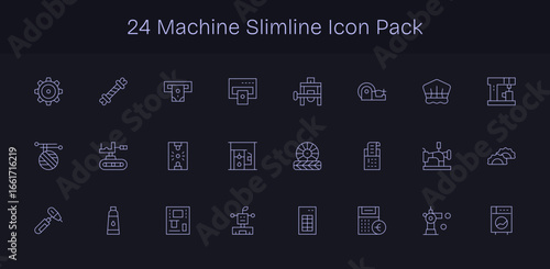 Slim Line Style Machine Icons - 24 Vectors