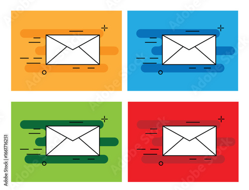 Delivering Message or Letter with Envelope Line Art Different Colors. Postal services and email or SMS communication vector art