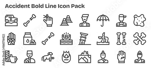 Bold Outline Icons - Accident Set with 24 Vectors