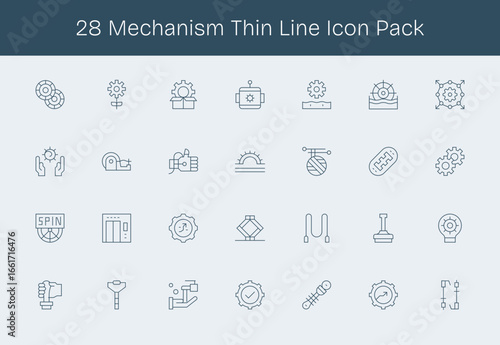 Thin Line Style Mechanism Icons - 28 Vectors