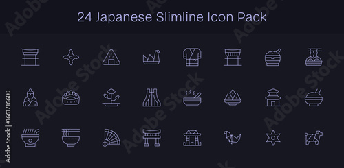 24 Japanese Icons in Slim Line Aesthetic