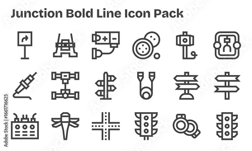 18 Junction Icons in Bold Line Aesthetic
