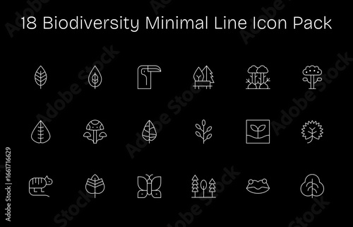 Biodiversity Design Icons - 18 in Minimal Line Style