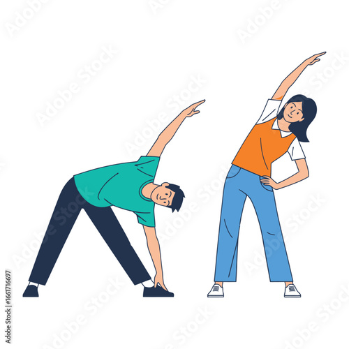 Dynamic Duo in Yoga Pose: Two figures engaging in a yoga posture, radiating health, fitness, and the dedication to a balanced, mindful lifestyle.