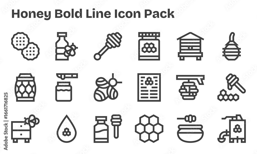 Fototapeta premium Honey Vector Set - 18 Bold Line Icons