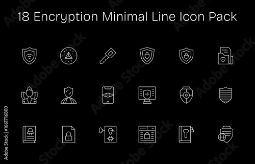 Encryption Icon Set - 18 Minimal Line Graphics