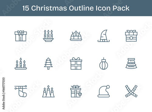 Christmas Design Icons - 15 in Outline Style