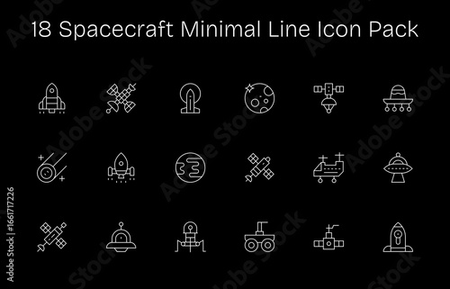 18 Minimal Line Designs - Spacecraft Vector Icons