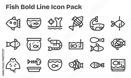Bold Line Icons - Fish Set with 18 Vectors