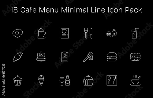 Cafe Menu Icon Collection - 18 Minimal Line Designs