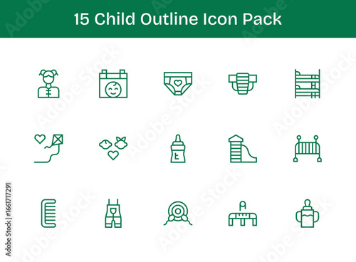 15 Outline Style Icons - Child Collection
