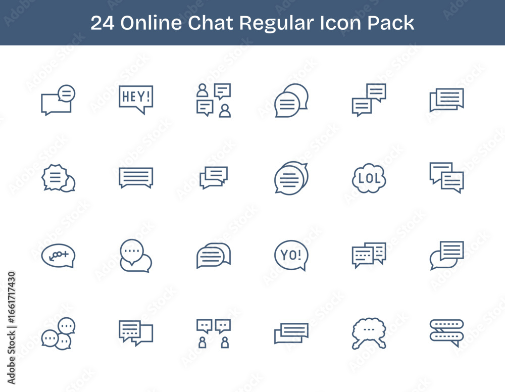 Fototapeta premium Online Chat - 24 Regular Outline Vector Illustrations