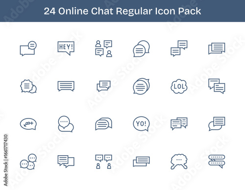 Online Chat - 24 Regular Outline Vector Illustrations