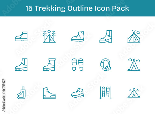 Outline Icons - Trekking Set with 15 Vectors